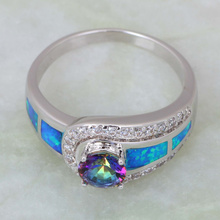 Latest Design best gift Fashion rings for women Blue Rainbow Mystic Topaz Opal 925 Stamp Sterling