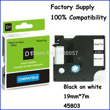 Black on White 19mm*7m Laminated Adhesive Compatible Dymo 19mm Label Tape 45803(Freeshipping)