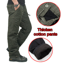 Winter Double Layer Men’s Cargo Pants Warm Outdoor Sports Pants Baggy Pants Cotton Trousers For Men Color Dark Army Green Black