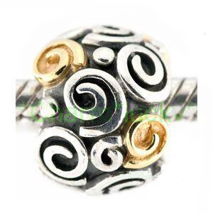 Free Shipping 1pc Jewelry 925 Silver Bead Charm with gold filled Classical pattern Fit pandora Bracelet