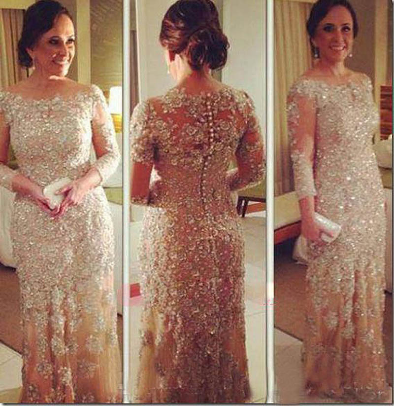 2015-Sparkly-Long-Sleeve-Evening-Dresses-Champagne-Scoop-Neck-Floor ...