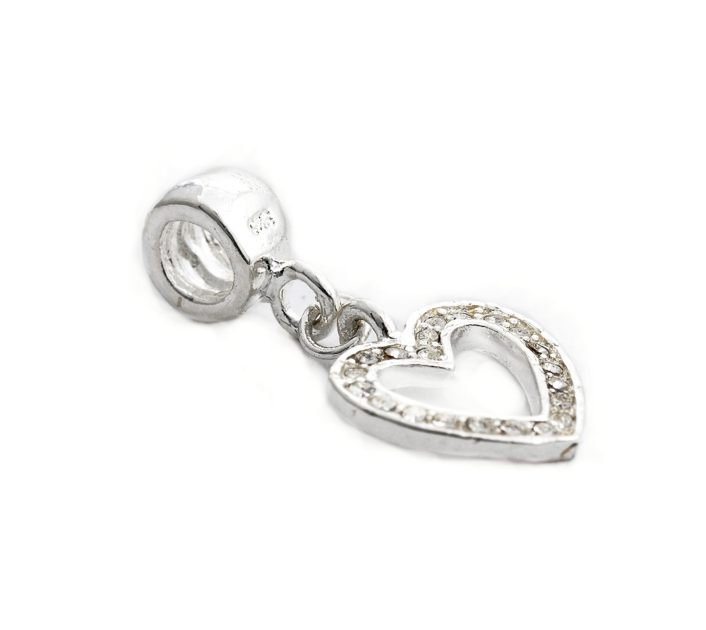 Free Shipping 925 Silver Bead Charm European Love Heart Bead full Crystal Fit pandora Bracelets Bangles