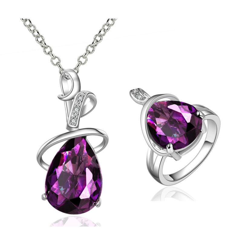 -Wedding-Jewelry-Sets-Women-Necklace-Ring-Statement-18K-White-Gold ...