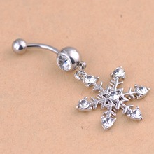 New Arrival Rhinestone Snowflake Button Rings Diamante Snow Dangle Navel Belly Button Ring Body Jewelry E#CH