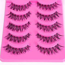 New 5Pairs Natural Long Cross False Eyelashes Voluminous Makeup Pink Box 90 68060