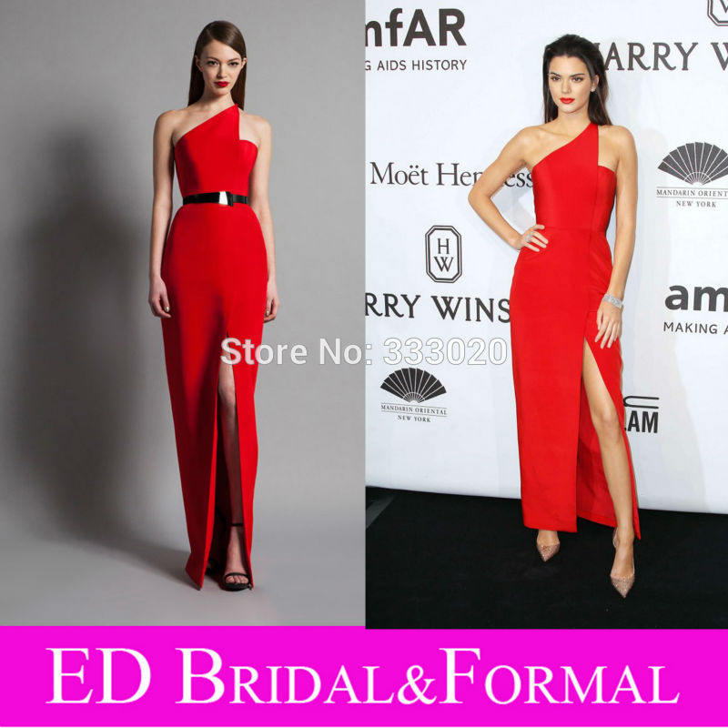 Satin High Slit Red Prom Dress 2015 amfAR New York Gala Celebrity ...