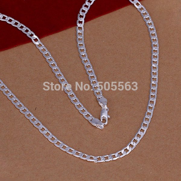 16 30inch 4MM flat cube chain Free Shipping 925 Sterling Silver Jewelry Men s Necklace silver