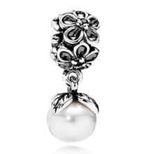 Free Shipping 1Pc Silver Bead Charm European Silver With Venetian Pearl Charm Pendant Bead Fit Pandora Bracelet H703