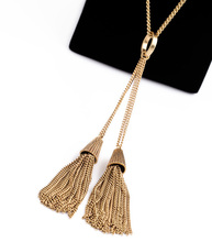 2015 New Fashion Vintage Style Women Gold Link Chain Pendant Tassel Long Necklace Charm Jewelry