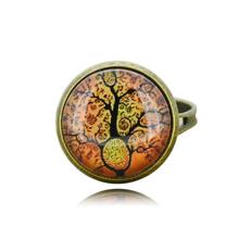 fashion life tree glass cabochon ring in jewelry vintage bronze ring newest party ring fine jewelry
