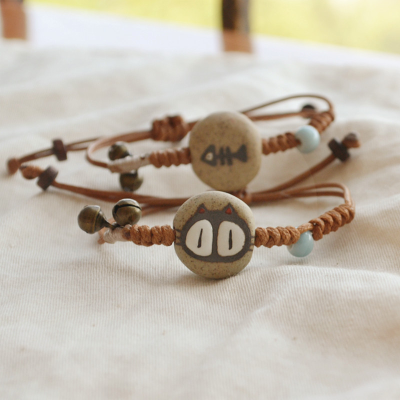 2015 NEW Charm bracelet gift for lovers honey ceramic bracelet cat or fish bone