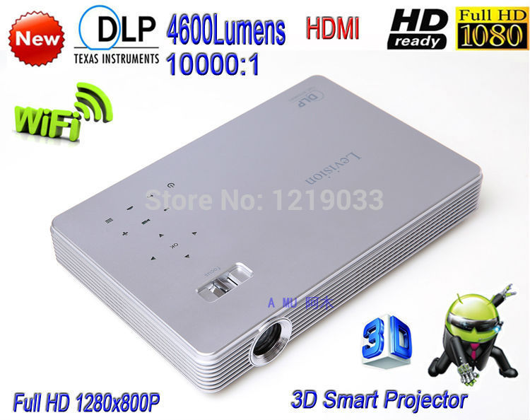 New DLP High Brightness Electronic Zoom HD 1080P 4600 Lumens Portable Projector WiFi 3D Projector
