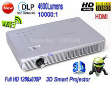 2015 latest DLP WiFi Electronic Zoom 4600 Lumens 3D Home Theater Projector Full HD 1280*800P Teaching Smart Mini Projector