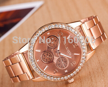 3Colors 2015 Quartz Watch Men Women Faux Chronograph CRT Plated Geneva Ladies Clock Relogio Metal Men’s Watches