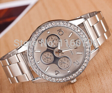 3Colors 2015 Quartz Watch Men Women Faux Chronograph CRT Plated Geneva Ladies Clock Relogio Metal Men
