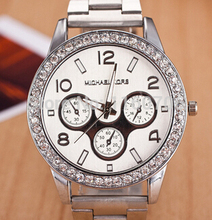3Colors 2015 Quartz Watch Men Women Faux Chronograph CRT Plated Geneva Ladies Clock Relogio Metal Men