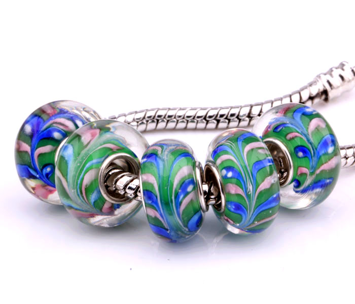 F108 5PCS Free Shipping Murano Glass Beads 925 silver cord fit European Pandora Jewelry Braclet Charms