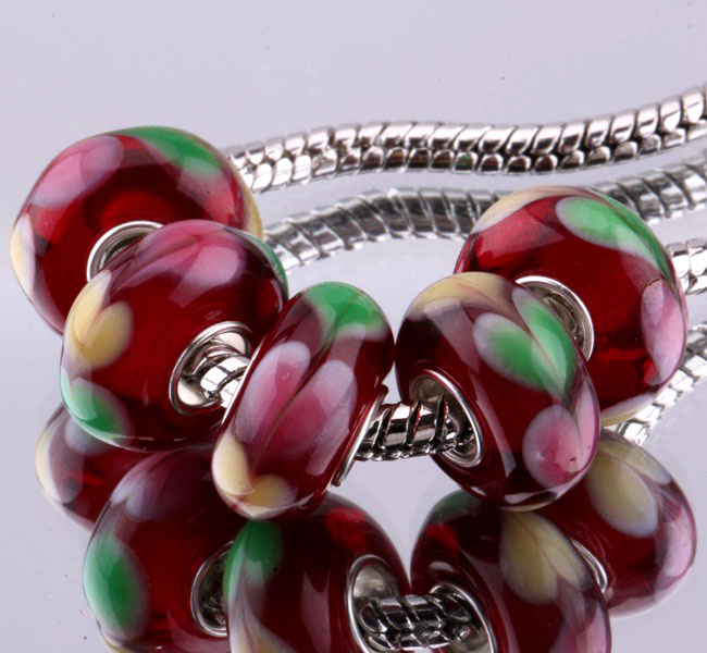 F304 5PCS Free Shipping Murano Glass Beads 925 silver cord fit European Pandora Jewelry Braclet Charms
