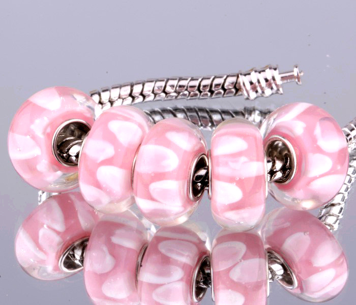F078 5PCS Free Shipping Murano Glass Beads 925 silver cord fit European Pandora Jewelry Braclet Charms
