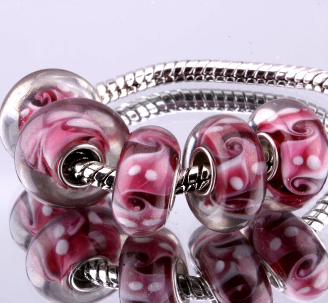 F363 5PCS Free Shipping Murano Glass Beads 925 silver cord fit European Pandora Jewelry Braclet Charms