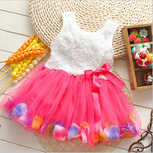 Free shipping 2015 summer girls dress girls rose petal hem dress color cute princess dress girls