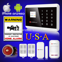 US Stock KERUI English/France/Spanish/Russian Wireless Touch Keypad LCD Display GSM PSTN Home Secure Voice IOS/Android APP Alarm