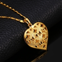 24K Gold Plated Luxury Pendant Necklace Link Chain Trendy Cute Fashion Romantic Heart Flower Women Girl