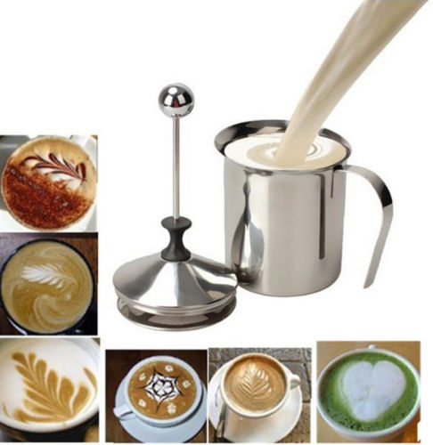 400mL Milk Coffee Frother Cappuccino Stainless Steel Milk Creamer Foam Double Froth Pump tool