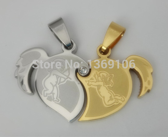 2015 Vintage Cupid heart couple pendants for lover stainless steel pendant necklace charms promise fine jewelry