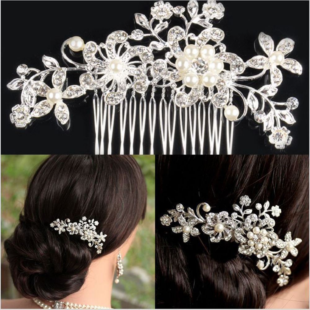 EA14 Bridal Wedding Flower Crystal Rhinestone Hair Clip Comb Pin Diamante Silver