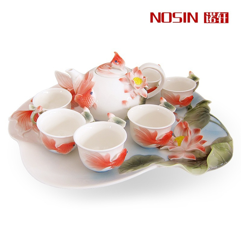 8pcs Tea set Gift Drinkware Kung Fu Top Quality Tea mug Bone China porcelain Creative enamel