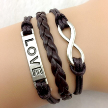 2015 new Fashion jewelry love alphabet Weave Double infinite multilayer bracelet factory price wholesales