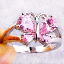 Lady Pear Cut Pink Topaz 925 Silver Ring Size 6 7 8 9 10 11 New
