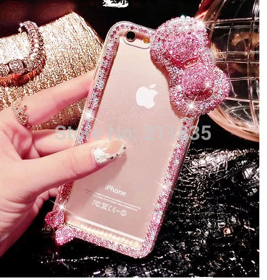 Free Gift Luxury Cute Bow Bowknot Bling Crystal Diamond Hard Cover Case For iPhone 6 4