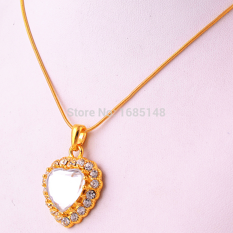 14K-Yellow-Gold-Filled-White-Topaz-Heart-Pendant-Snake-Chain-Necklace ...