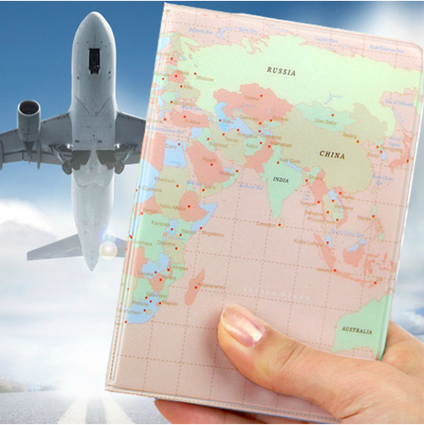 Novelty Plastic World Map Passport Case Money Credit Card Cover Holder Travel Organizer Wallet Women Men