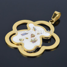 S54D Mini Teddy Gold Bear Pendant Honey Flower Bear with earring Charm stainless steel Girl Fahion