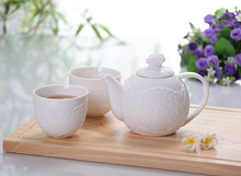 Elegant embossed lace butterfly bone china teapot & cup set (one teapot and two cups) tea pot