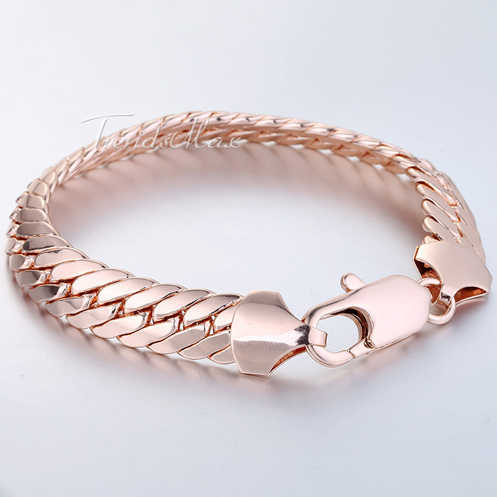 10mm Mens Chain Boys Close Double Curb Link Yellow White Rose Gold Filled GF Bracelet Wholesale