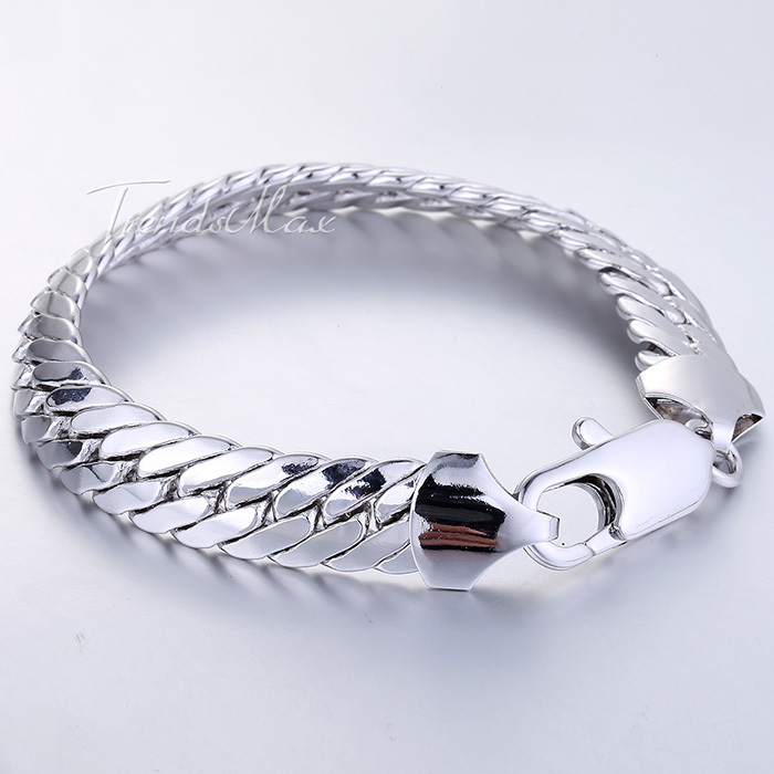 10mm Mens Chain Boys Close Double Curb Link Yellow White Rose Gold Filled GF Bracelet Wholesale