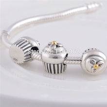 14k Gold Plated Cupcake Charm Beads Fits Pandora Bracelets 925 Sterling Silver Christmas Cake Bead Diy