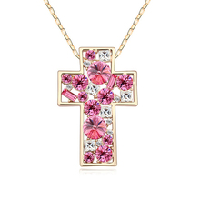 Valentines Day Love You 18K Gold Plated Austrian Crystal Cross Necklaces Pendants Jewlery 