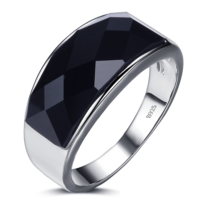 2015 New arrival high quality black agate gem stone 925 sterling silver men finger rings wedding
