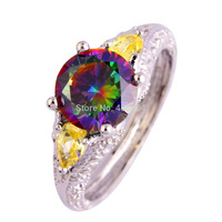 Free Shipping Mysterious Rainbow Topaz Citrine New Popular 925 Silver Ring Jewelry Size 6 7 8 9 10 11 Couples Rings Wholesale