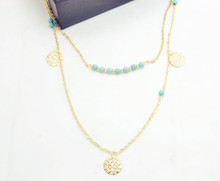 Fashion accessories jewelry New Bohemia 2 layer chain link turquoise beads Wafer necklace gift for women
