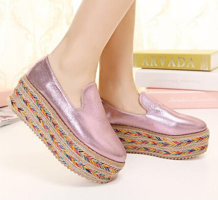 ... shoes Pink+Gold+Silver casual sneaker Slip-On women's high heels shoes