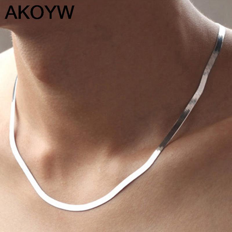 Wholesale S925 sterling silver necklaces for men women short paragraph clavicle chain silver jewelry flat blade