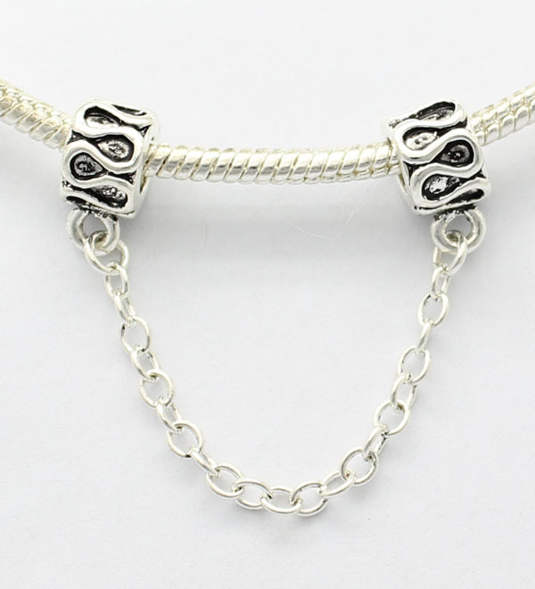 Free shipping 925 silvery fret safety chain charm beads Suitable for Pandora bracelet necklace