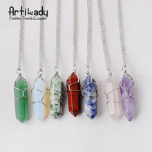 Artilady 7 options! natural quartz pendant necklaces copper wired silver chain necklace crrystal stone women jewelry QM