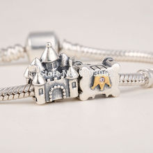 Fits Pandora Bracelets Castle Beads Original 925 Sterling Silver Fairytale Castle Charm Beads With 14K Gold Plated Crown LW393